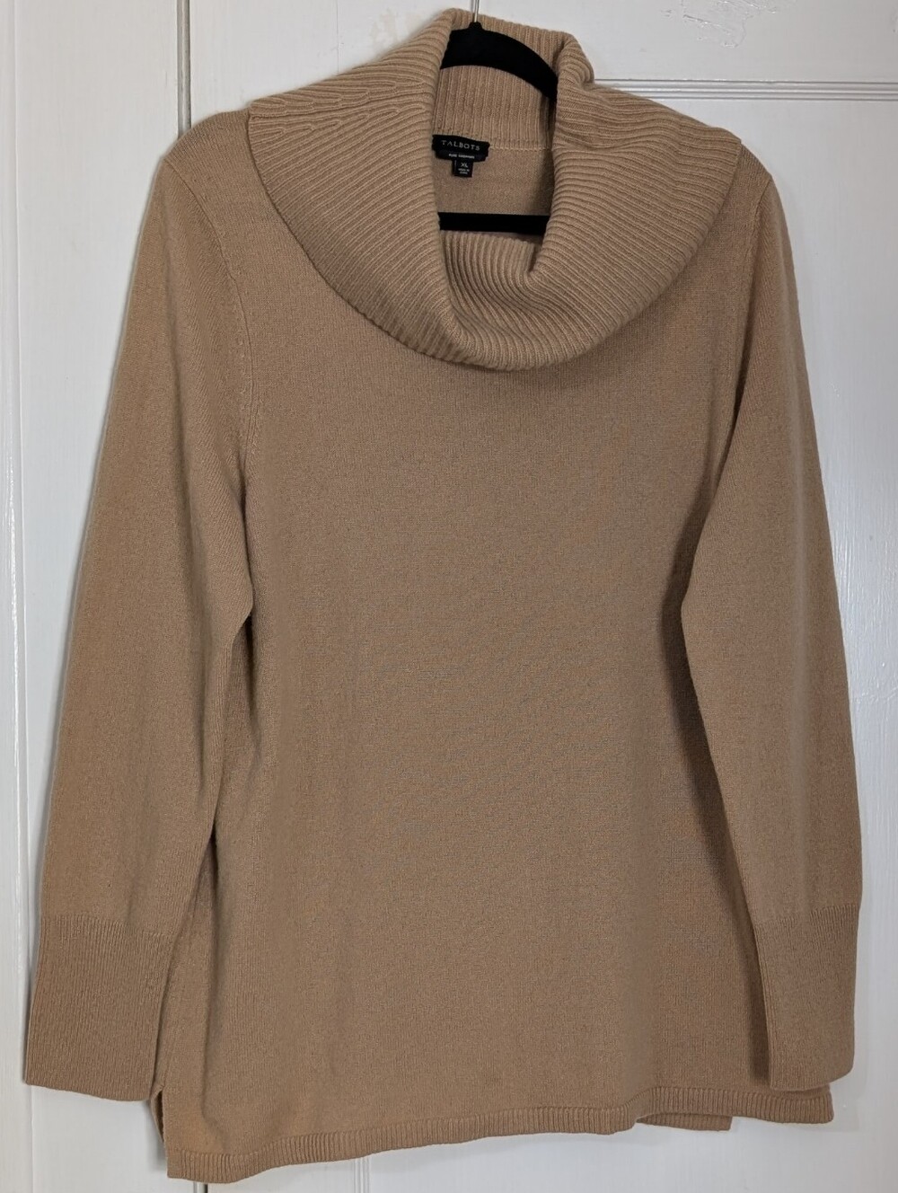 Talbots Sweater Womens XL Beige 100% Cashmere Cowl Neck Knit Pullover Cozy Top